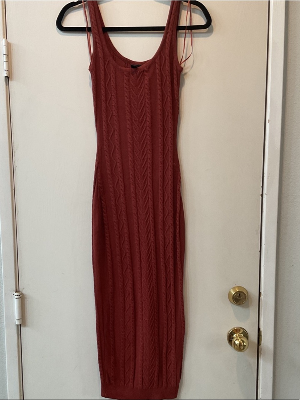 Windsor Sleeveless Cable-Knit Maxi Dress in Brick Red